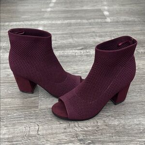 Burgundy Seven Dials  Ankle Boots with Knit‎ Design